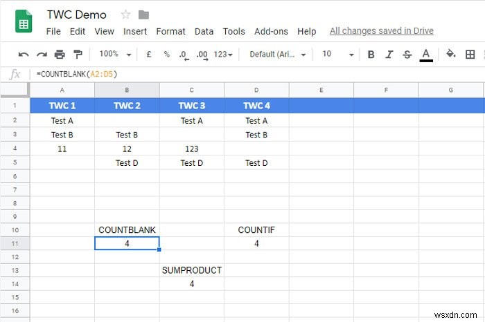 Excel और Google पत्रक में रिक्त या रिक्त कक्षों की गणना कैसे करें 