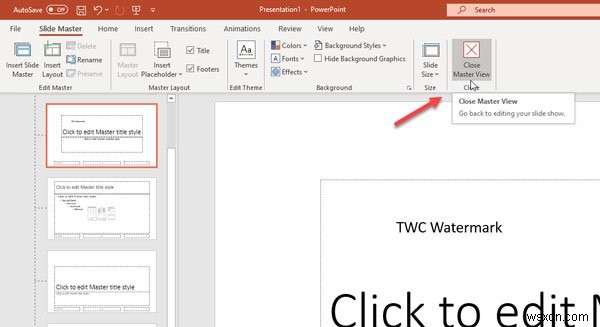 PowerPoint स्लाइड्स में टेक्स्ट या इमेज वॉटरमार्क कैसे डालें 