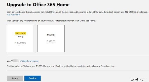Office 365 सदस्यता योजना को कैसे बदलें - व्यक्तिगत से होम और इसके विपरीत 