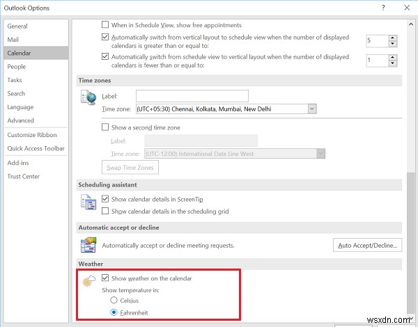 कैलेंडर मौसम के तापमान को आउटलुक में फारेनहाइट से सेल्सियस में कैसे बदलें