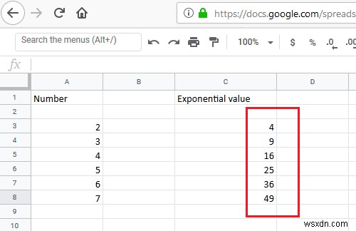 Excel में कक्षों की श्रेणी में संख्याओं की घातीय गणना कैसे करें 