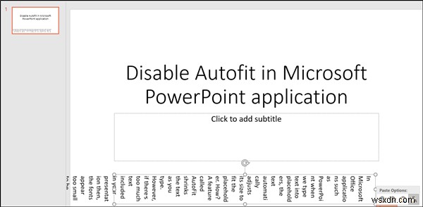 PowerPoint में ऑटोफिट स्वचालित टेक्स्ट आकार बदलने की सुविधा को कैसे बंद करें