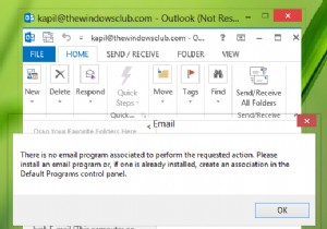 Outlook में अनुरोधित क्रिया त्रुटि करने के लिए कोई ईमेल प्रोग्राम संबद्ध नहीं है 