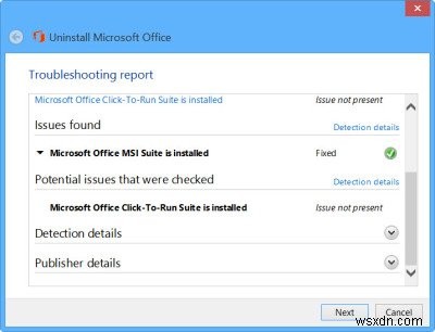 Microsoft Office या Office 365 को Microsoft Office अनइंस्टालर टूल का उपयोग करके निकालें या अनइंस्टॉल करें 