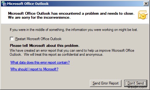 Microsoft आउटलुक में एक समस्या का सामना करना पड़ा और इसे बंद करने की आवश्यकता है 