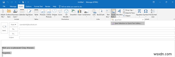 माइक्रोसॉफ्ट वर्ड से आउटलुक में टेक्स्ट पेस्ट करने के लिए क्विक पार्ट्स का उपयोग कैसे करें 