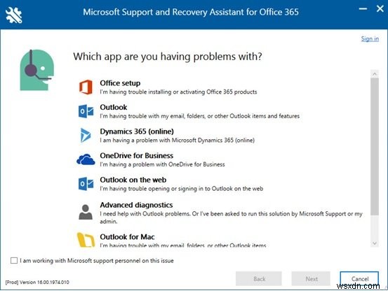 Microsoft दूरस्थ कनेक्टिविटी विश्लेषक:Office 365 ऐप्स और सेवाओं की समस्याओं का निवारण करें