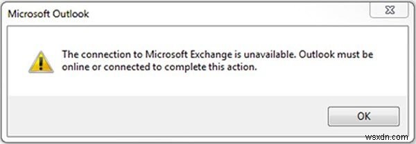 आउटलुक शुरू करते समय माइक्रोसॉफ्ट एक्सचेंज से कनेक्शन उपलब्ध नहीं है 