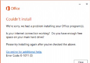 कार्यालय त्रुटि कोड 0-1011, 30088-1015, 30183-1011 या 0-1005 स्थापित नहीं कर सका 