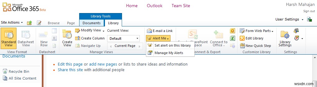 Office 365 में दस्तावेज़, साइट पृष्ठ, फ़ोल्डर के लिए अलर्ट कैसे जोड़ें 