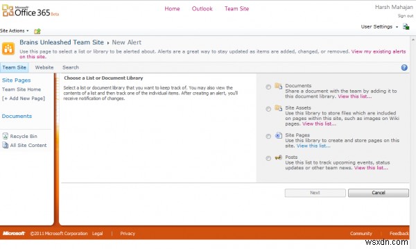 Office 365 में दस्तावेज़, साइट पृष्ठ, फ़ोल्डर के लिए अलर्ट कैसे जोड़ें 