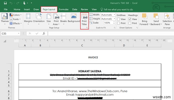 Microsoft Excel रिपोर्ट के प्रिंट शीर्षक के रूप में एक पंक्ति या स्तंभ का चयन कैसे करें 
