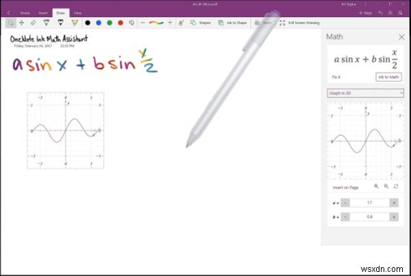 Windows 10 के लिए OneNote में एक समीकरण को कैसे ग्राफ़ करें? 