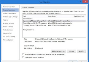 Microsoft Office में विश्वसनीय स्थान जोड़ें, निकालें या संशोधित करें 