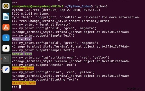 पायथन का उपयोग करके लिनक्स टर्मिनल में स्वरूपित पाठ 