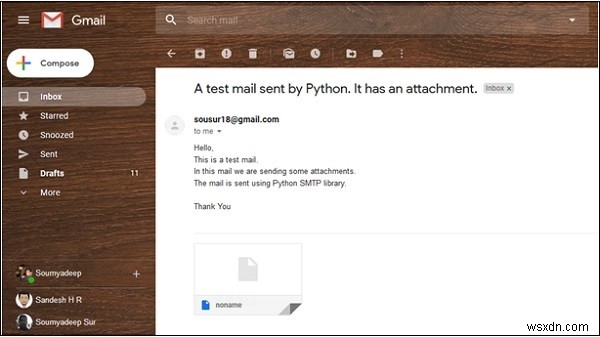 पायथन का उपयोग करके अपने जीमेल खाते से अटैचमेंट के साथ मेल भेजें 