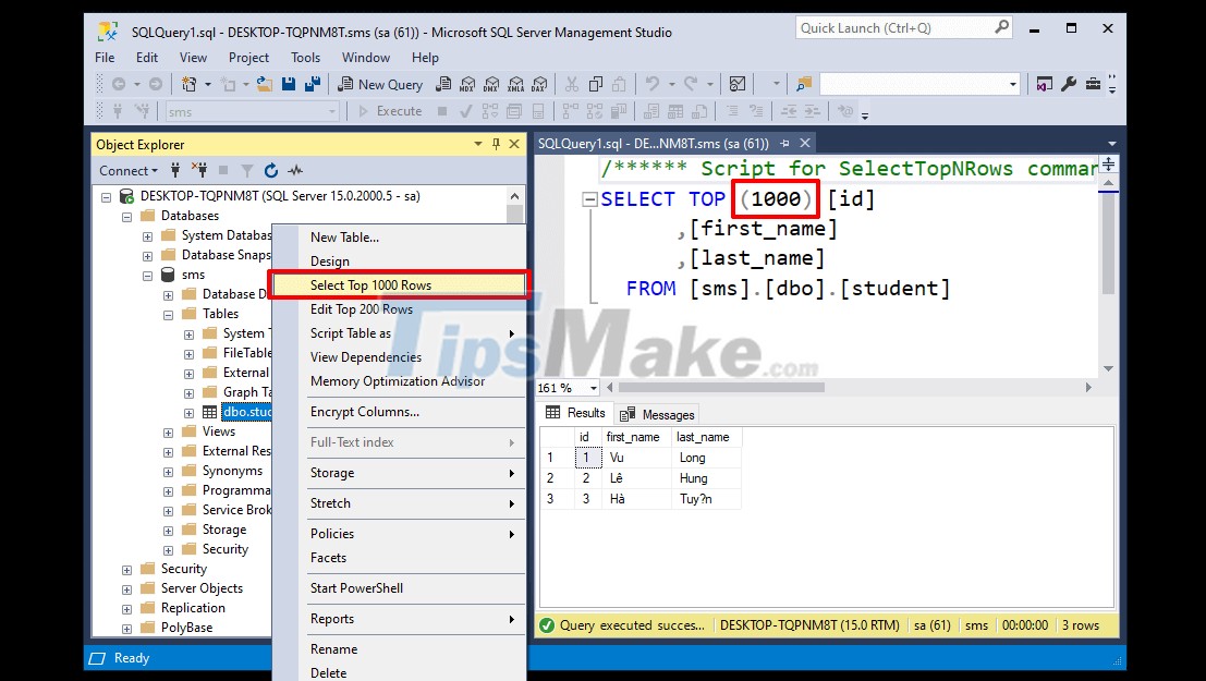 Microsoft SQL सर्वर में डेटाबेस के साथ बुनियादी संचालन 