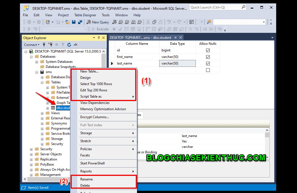 Microsoft SQL सर्वर में डेटाबेस के साथ बुनियादी संचालन 