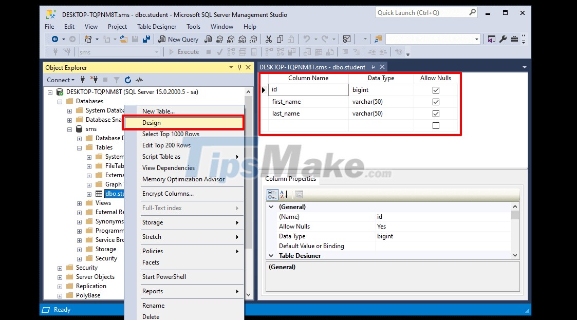 Microsoft SQL सर्वर में डेटाबेस के साथ बुनियादी संचालन 