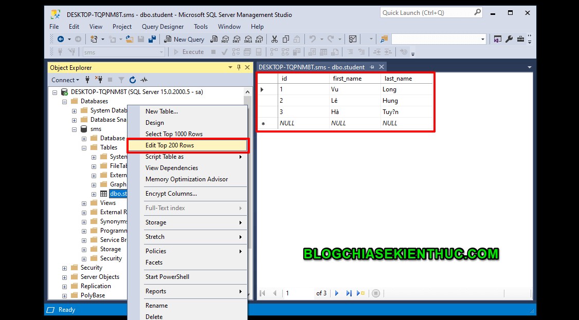 Microsoft SQL सर्वर में डेटाबेस के साथ बुनियादी संचालन 