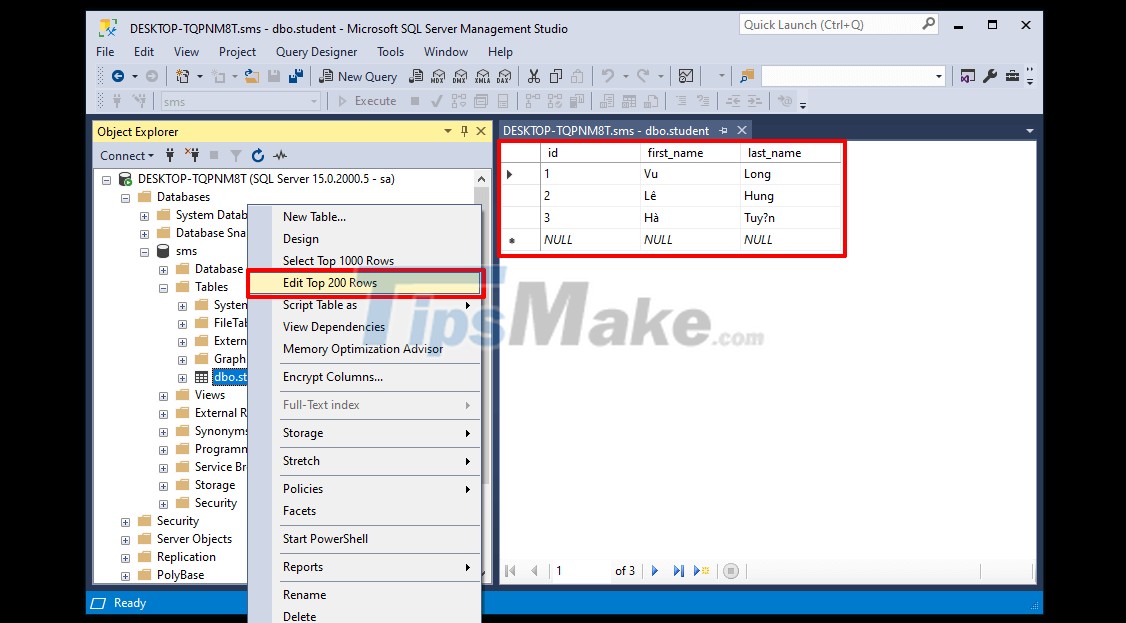 Microsoft SQL सर्वर में डेटाबेस के साथ बुनियादी संचालन 