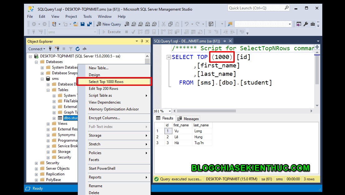 Microsoft SQL सर्वर में डेटाबेस के साथ बुनियादी संचालन 