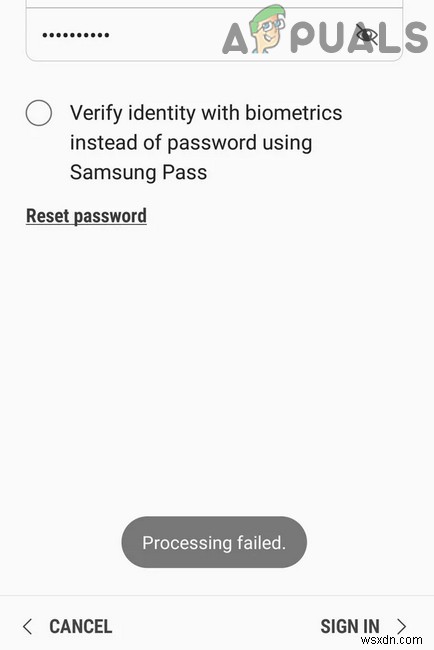फिक्स:सैमसंग खाता प्रसंस्करण विफल 