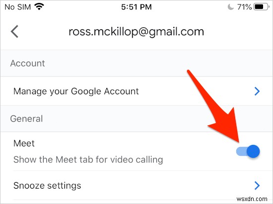 आईफोन जीमेल ऐप से मीट टैब कैसे निकालें