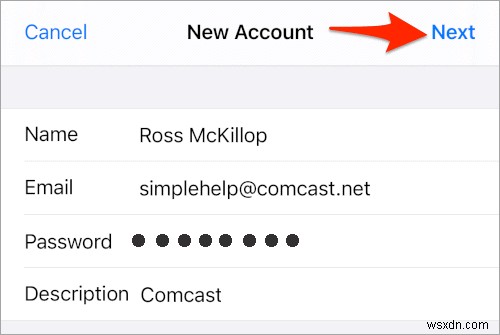 iPhone या iPad में Comcast ईमेल कैसे जोड़ें