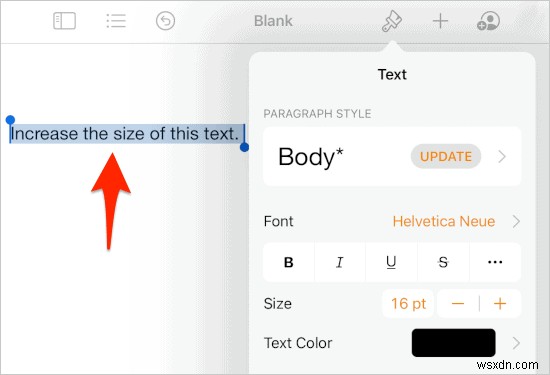 iPad के लिए पृष्ठों में फ़ॉन्ट आकार कैसे बढ़ाएं