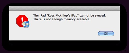 आईपैड को सिंक करने में त्रुटि  पर्याप्त मेमोरी उपलब्ध नहीं है  को कैसे ठीक करें? 