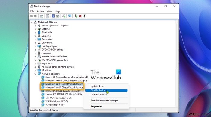 माइक्रोसॉफ्ट वाई-फाई डायरेक्ट वर्चुअल एडेप्टर को कैसे निष्क्रिय या निकालें? 