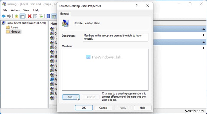 Windows 11/10 में दूरस्थ डेस्कटॉप उपयोगकर्ताओं को कैसे जोड़ें या निकालें? 