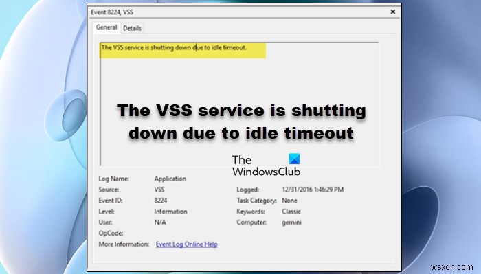 निष्क्रिय समयबाह्य के कारण VSS सेवा बंद हो रही है 