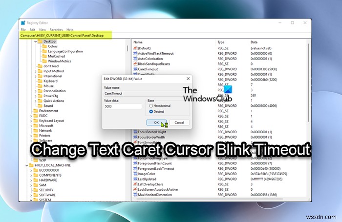 विंडोज 11/10 में टेक्स्ट कैरेट कर्सर ब्लिंक टाइमआउट कैसे बदलें 