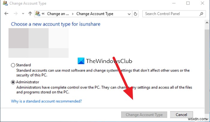 खाता प्रकार बदलें Windows 11/10 में धूसर हो गया है 