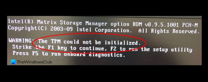 TPM को BIOS अपडेट के बाद प्रारंभ नहीं किया जा सका