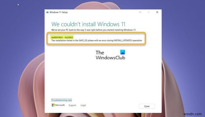 Windows 11/10 स्थापना त्रुटि को ठीक करें 0x800F0955 - 0x20003 