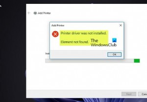 प्रिंटर ड्राइवर स्थापित नहीं किया गया था - तत्व नहीं मिला 