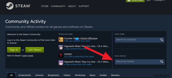 Steam पर उपयोगकर्ताओं को कैसे खोजें