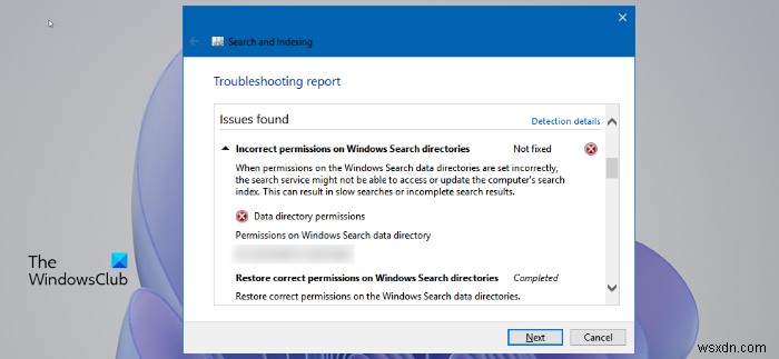 Windows 11 में Windows खोज निर्देशिकाओं पर गलत अनुमतियाँ 