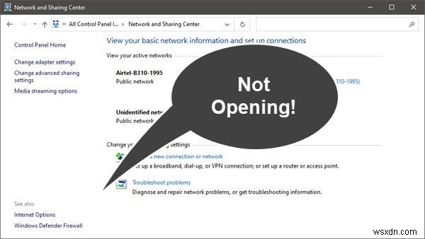 विंडोज 11/10 में नेटवर्क और शेयरिंग सेंटर नहीं खुल रहा है 