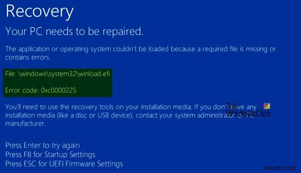 Windows 11/10 पर Winload.efi फ़ाइल अनुपलब्ध त्रुटि को ठीक करें 