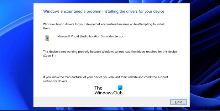 Microsoft Visual Studio स्थान सिम्युलेटर सेंसर को ठीक नहीं कर रहा है 