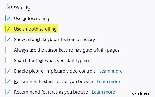 विंडोज, क्रोम, एज, फायरफॉक्स या ओपेरा में स्मूथ स्क्रॉलिंग को सक्षम या अक्षम करें 