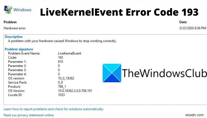 Windows कंप्यूटर पर LiveKernelEvent त्रुटि कोड 193 को ठीक करें 