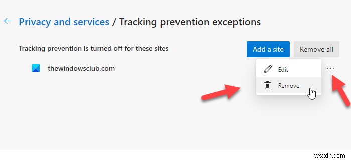 एज ब्राउज़र में ट्रैकिंग रोकथाम अपवाद सूची में साइट कैसे जोड़ें 