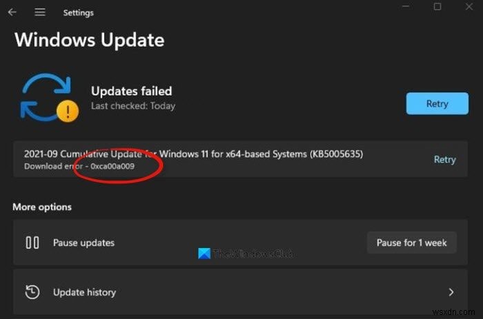 Windows 11 पर Windows अद्यतन त्रुटि 0xCA00A009 ठीक करें 