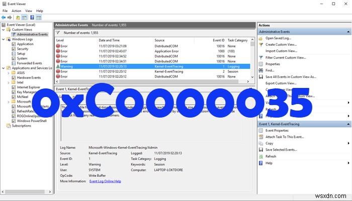 विंडोज 11/10 पर इवेंट व्यूअर में त्रुटि कोड 0xC0000035 ठीक करें 