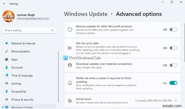 Windows 11 में Windows Update सेटिंग्स